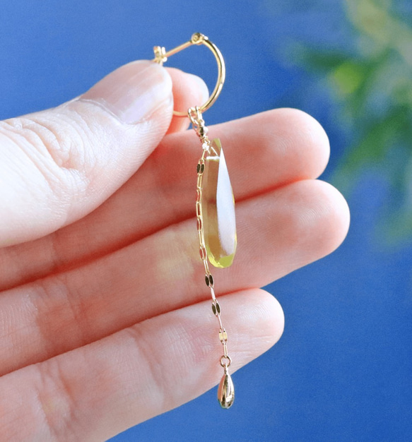 Lemon Quartz K18 Chain Charm Crossing Earrings ~RADIANT MOMENTS~ 第3張的照片