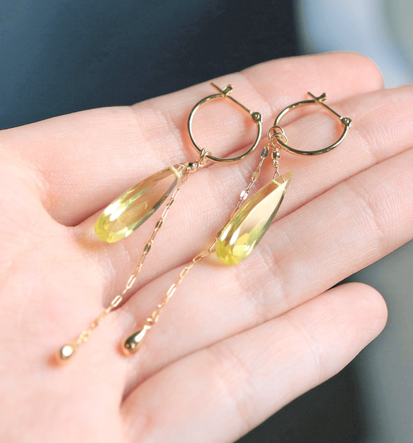 Lemon Quartz K18 Chain Charm Crossing Earrings ~RADIANT MOMENTS~ 第7張的照片