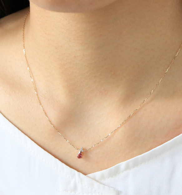 K18 ピンクトルマリン＆ダイヤモンドのネックレス ~Ello Lilas~ 10月誕生石 3枚目の画像