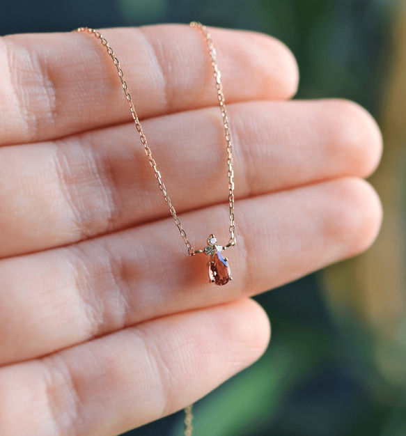 K18 ピンクトルマリン＆ダイヤモンドのネックレス ~Ello Lilas~ 10月誕生石 7枚目の画像