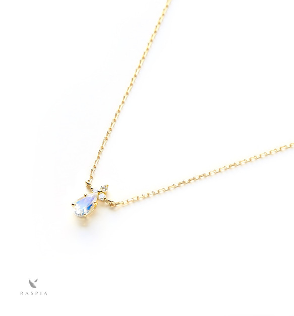 K18 藍色月光石 &amp; 鑽石項鍊 ~Ello Lilas~ 六月生日石 第1張的照片