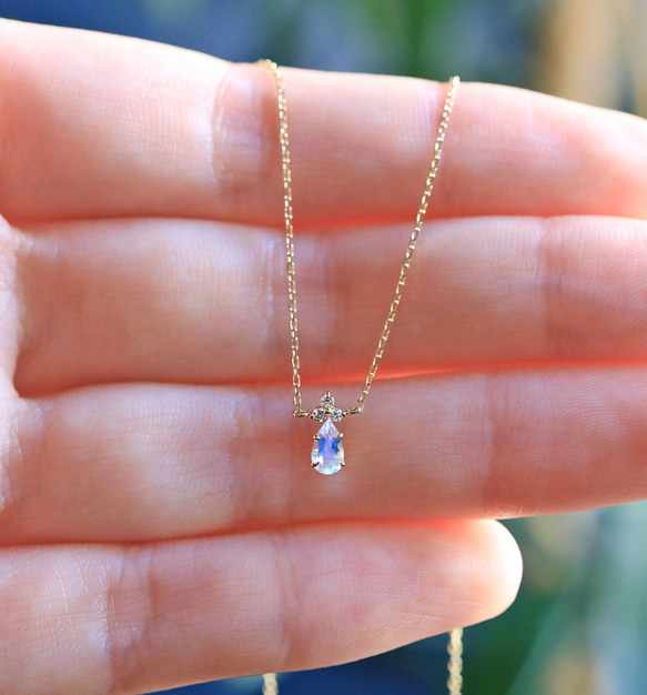 K18 藍色月光石 &amp; 鑽石項鍊 ~Ello Lilas~ 六月生日石 第8張的照片