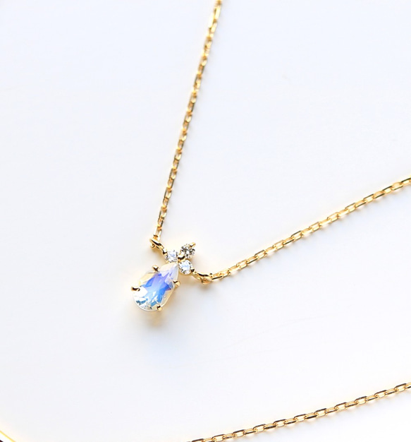 K18 藍色月光石 &amp; 鑽石項鍊 ~Ello Lilas~ 六月生日石 第9張的照片