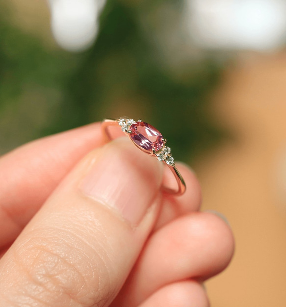 Ayana 尖晶石（粉紅色尖晶石）和鑽石 K18 戒指橢圓形切割 ~Ello Ulmia~ 八月生日石 第9張的照片
