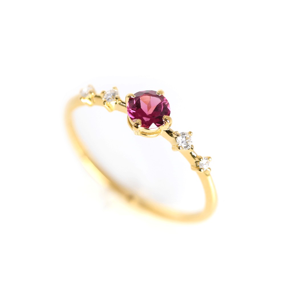 ロードライトガーネット＆ダイヤモンド K18リング ラウンドカット ~Ello Lily~　1月誕生石