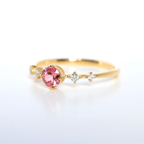 ♢N♢K18 ピンクスピネル＋レモンクォーツ チャーム アヤナスピネル(ピンクスピネル)＆ダイヤモンド K18リング ラウンド