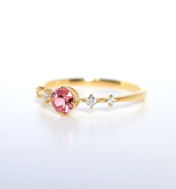 Ayana 尖晶石（粉紅色尖晶石）和鑽石 K18 戒指圓形切割 ~Ello Lily~ 八月生日石 第6張的照片
