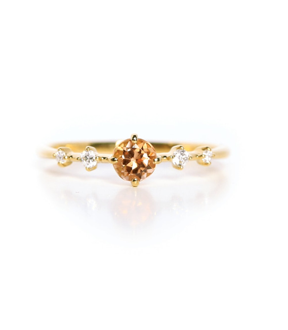帝王托帕石與鑽石 K18 戒指圓形切割 ~Ello Lily~ 十一月生日石 第3張的照片