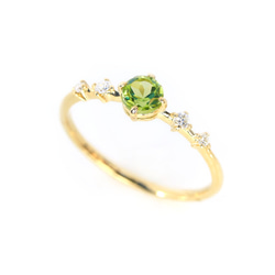 橄欖石 &amp; 鑽石 K18 戒指圓形切割 ~Ello Lily~ [定制] 第1張的照片