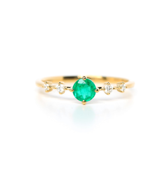 祖母綠 &amp; 鑽石 K18 戒指圓形切割 ~Ello Lily~ 五月生日石 第9張的照片