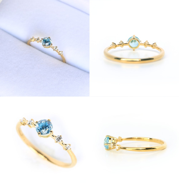 藍色鋯石和鑽石 K18 戒指圓形切割 ~Ello Lily~ 二月生日石 第10張的照片