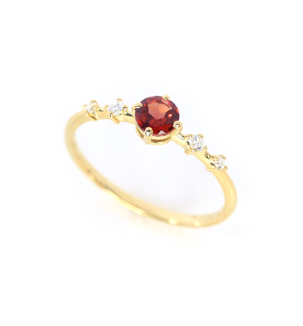 ガーネット＆ダイヤモンド K18リング ラウンドカット ~Ello Lily~ 1月誕生石