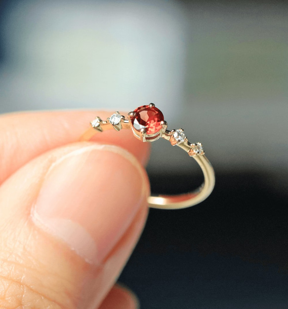 石榴石與鑽石 K18 戒指圓形切割 ~Ello Lily~ 一月生日石 第6張的照片