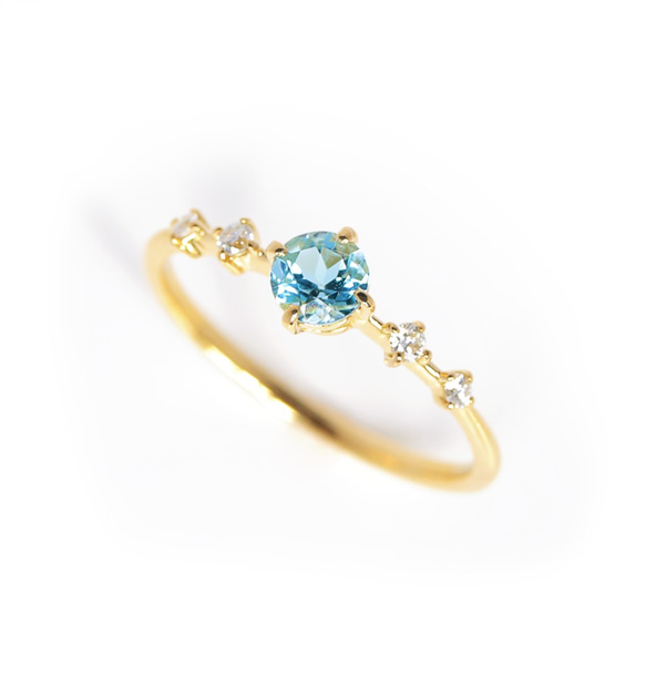 Santa Maria 海藍寶石和鑽石 K18 戒指圓形切割 ~Ello Lily~ 三月生日石 第1張的照片