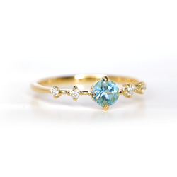 Santa Maria 海藍寶石和鑽石 K18 戒指圓形切割 ~Ello Lily~ 三月生日石 第5張的照片