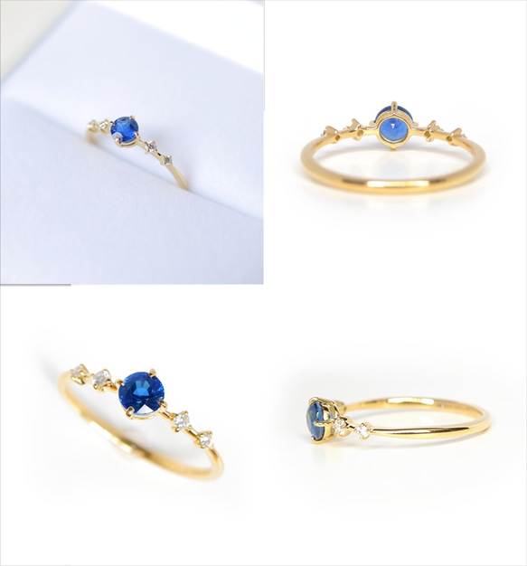 藍寶石和鑽石 K18 戒指圓形切割 ~Ello Lily~ 九月生日石 第10張的照片