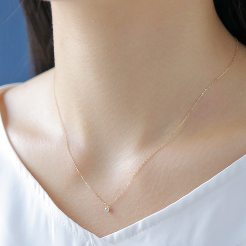 シンプルな1粒ダイヤモンドのK18ネックレス(2.5mmラウンドブリリアント