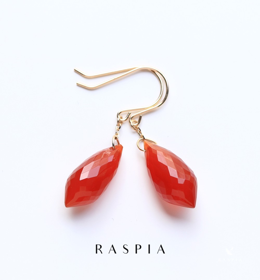 一粒カーネリアン大 K10フックピアス(シャンデリアカット)~ESPOIR~