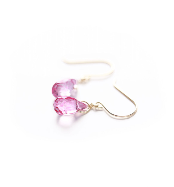 十一月生日石單只粉色托帕石 K10 鉤形耳環（水滴形切割）~ESPOIR~ 第1張的照片