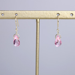 十一月生日石單只粉色托帕石 K10 鉤形耳環（水滴形切割）~ESPOIR~ 第4張的照片