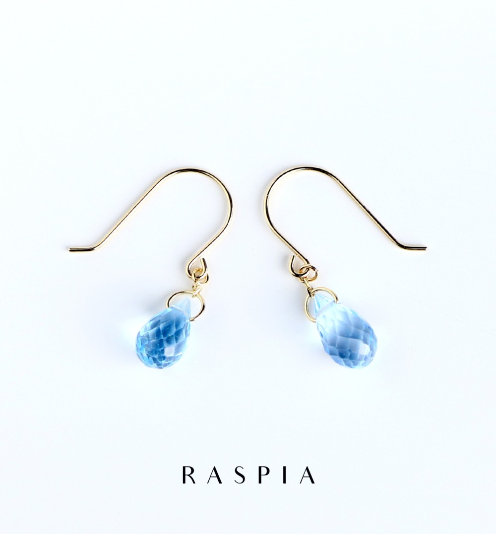 11月誕生石 一粒ブルートパーズ K10 フックピアス(ブリオレットカット)~ESPOIR~