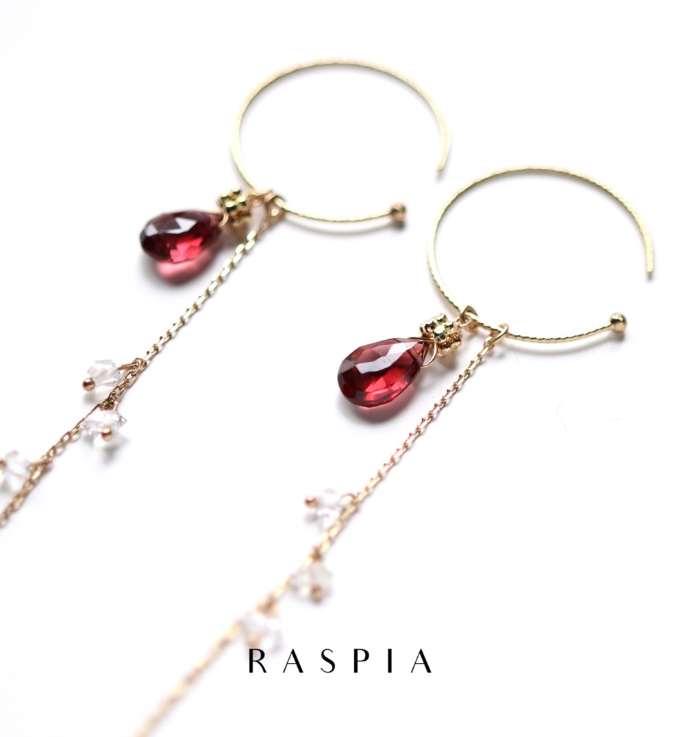 高品質アルマンディンガーネット ハーキマーダイヤ K10フープピアス~RADIANT MOMENTS~
