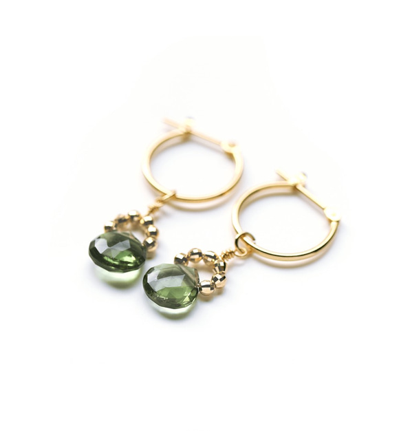 [數量限定] &lt;Rare Stone&gt; Moldavite K18 Crossing Earrings ~RADIA 第1張的照片