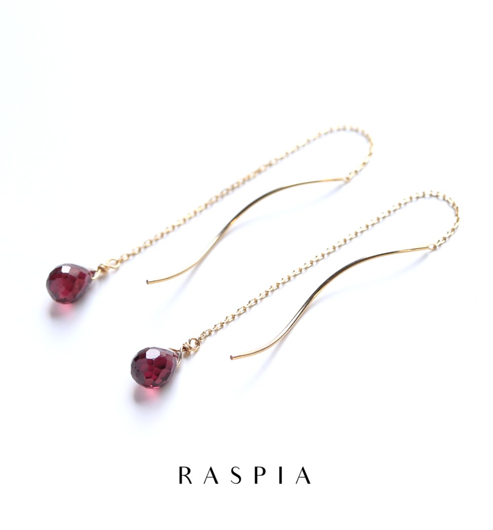 1月の誕生石 K10一粒ロードライトガーネット(ブリオレットカット) アメリカンピアス~MONTBRETIA~