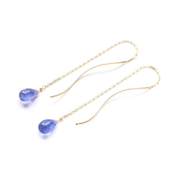 十二月生日石K10 美麗的藍紫色單坦桑石（水滴形）美國耳環~MONTBRETIA~ 第1張的照片