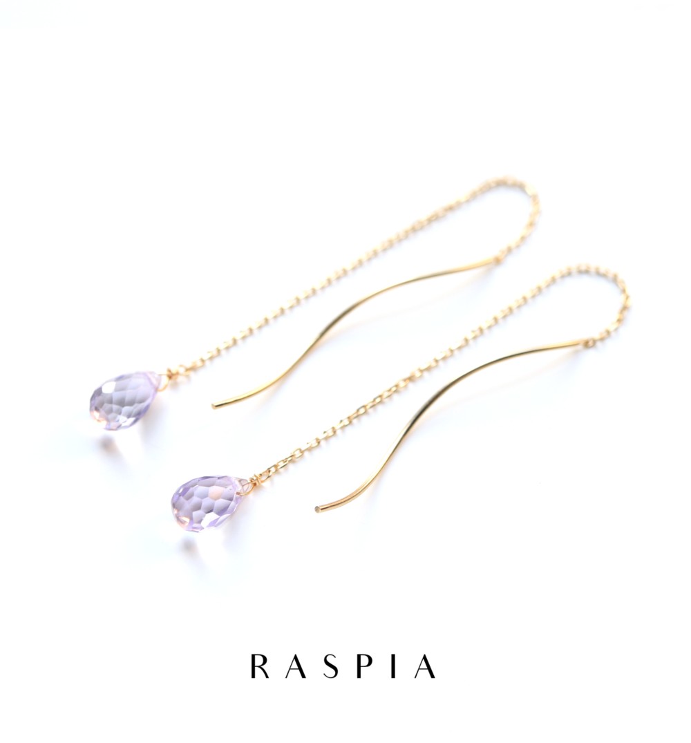 2月誕生石　K10一粒ピンクアメジスト（ブリオレットカット) アメリカンピアス~MONTBRETIA~