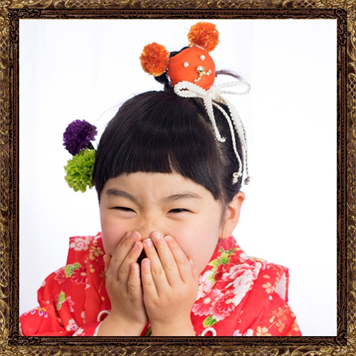 七五三 髪飾り 3歳 7歳 ピンク オレンジ 花 大正ロマン 小梅