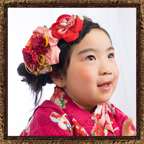 七五三 髪飾り 3歳 7歳 ピンク 赤 つまみ細工 大正ロマン 小梅 七五三 髪飾り 3歳 7歳 ピンク 赤 つまみ細工 大正ロマン 小梅