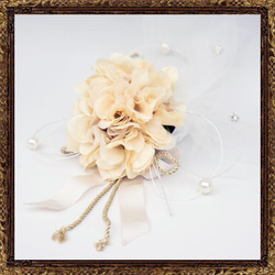 結婚式　ウェディング　ブライダル　和婚　ヘッドドレス　髪飾り　ダリア　白無垢　純白の花嫁鞠ボンネット 7枚目の画像