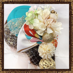 成人式　卒業式　結婚式　ウエディング　成人式ヘア　ヘッドドレス　髪飾り　花　リボン　ヘッドドレス  大正ロマントーク帽 4枚目の画像