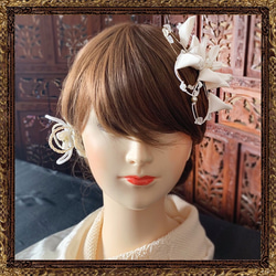 結婚式　ウエディング  髪飾り　和装髪飾り　白　大正ロマン　雪月花の調べ　【色変更可能】 4枚目の画像