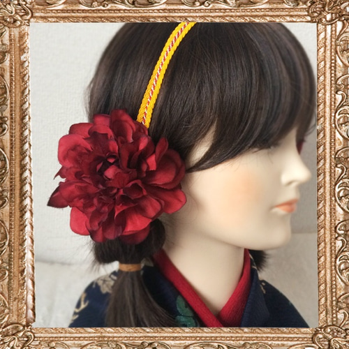 卒業式　袴　髪飾り　赤　花　カチューシャ　はいからさんの凛々し乙女のカチューシャ 卒業式 袴 成人式 髪飾り 赤 リボン 和モダン 大正ロマン はい