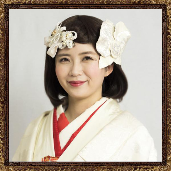 婚禮新娘日本婚禮白色純新娘頭飾婚禮 (日本婚禮) 蝴蝶蘭日本工藝 bijou 裝飾 第2張的照片