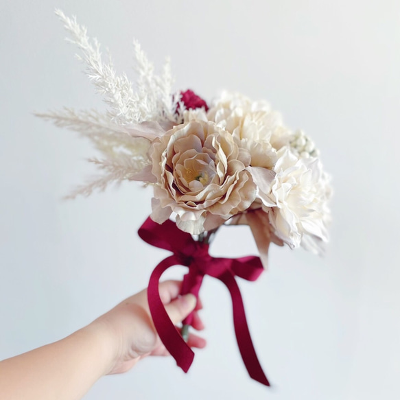 ブーケ　スワッグ　結婚式　花嫁　ウエディング　大正ロマンブーケ　彩の花【フォトウェディングに】 2枚目の画像