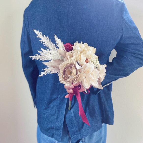 ブーケ　スワッグ　結婚式　花嫁　ウエディング　大正ロマンブーケ　彩の花【フォトウェディングに】 9枚目の画像