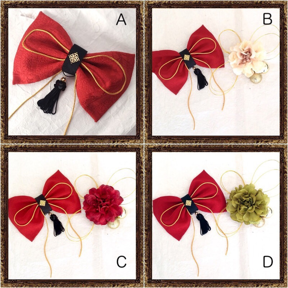 畢業典禮髮飾 絲帶髮飾 袴成年儀式 成年儀式 髮飾 鮑伯海卡拉的愛 紅色絲帶/花套裝（共 4 種） 第4張的照片