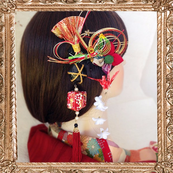 成年禮 婚禮 振袖 髮飾 水引大正浪漫 大和撫子的日本工藝裝飾品（鶴和氣球） [半訂單作品] 第3張的照片