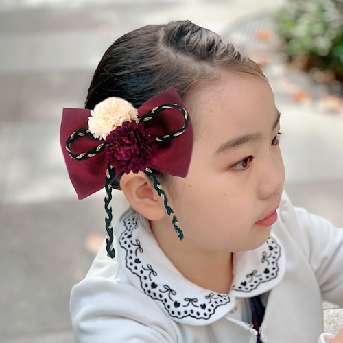 送料無料】七五三 3歳 髪飾り リボン ピンク 赤 小梅ちゃんの