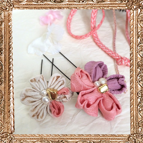 成人式ヘア　結婚式ヘア　和婚　髪飾り 大正ロマン　粋なはいから扇飾り(SAKURASAKU) 桜咲く 4枚目の画像