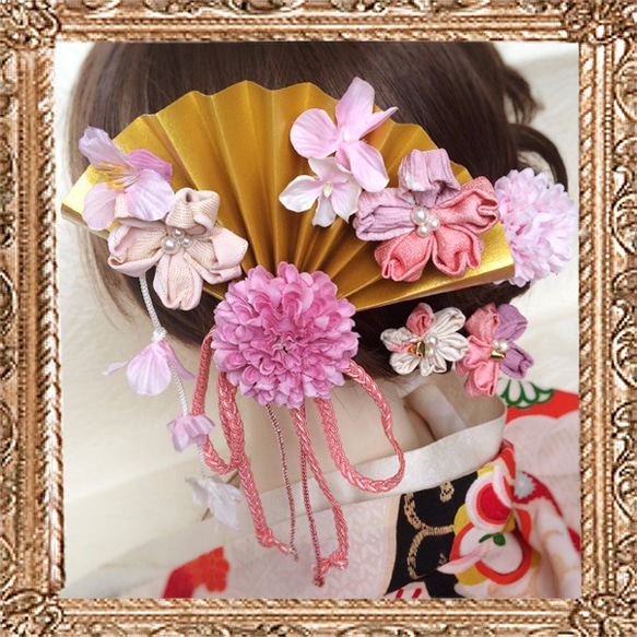 成人儀式髮型、婚禮頭髮、日式婚禮髮飾、大正浪漫、時尚嬰兒扇裝飾（SAKURASAKU）、櫻花盛開 第6張的照片