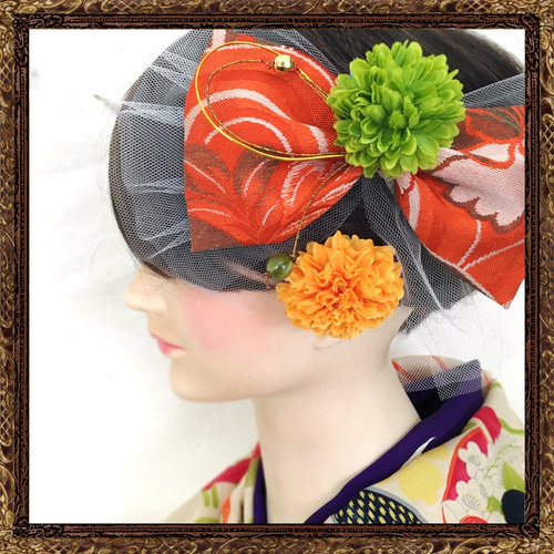 和装 成人式 七五三 髪飾り ふわりひらり大人のチュールリボン 青空に