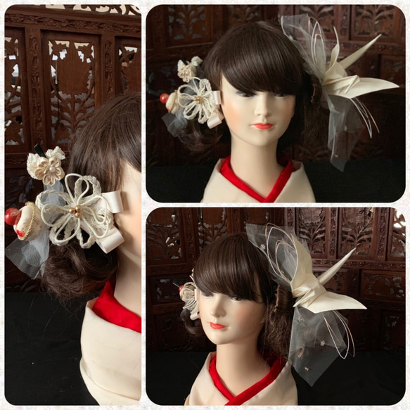 結婚式　ウェディング  和婚　花嫁　髪飾り　ヘッドドレス　大正ロマン　白鶴の飛翔 4枚目の画像