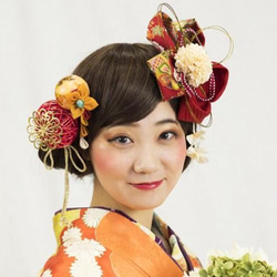 成人禮、婚禮、日式婚禮、新娘、髮飾、Tsumami 工藝品、大正羅馬、復古現代成人花卉盛開的裝飾品【顏色多變】 第1張的照片