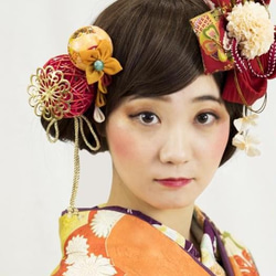 成人禮、婚禮、日式婚禮、新娘、髮飾、Tsumami 工藝品、大正羅馬、復古現代成人花卉盛開的裝飾品【顏色多變】 第2張的照片