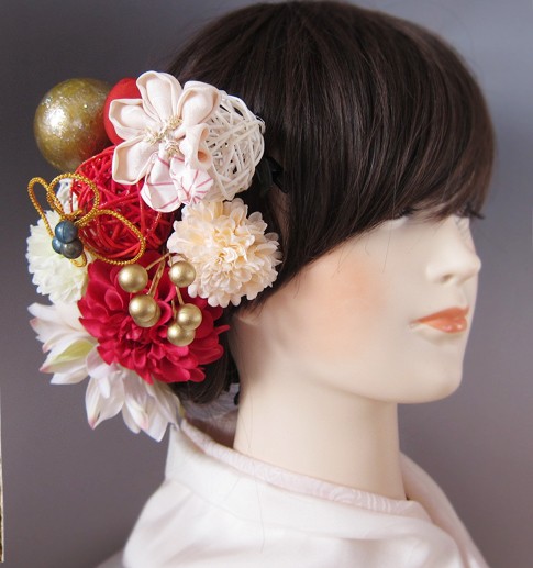 【送料無料】和装　髪飾り　結婚式　前撮り　つまみ細工　大正ロマン　寿ヘッドドレス　モダンミュゼ【色変更可能】