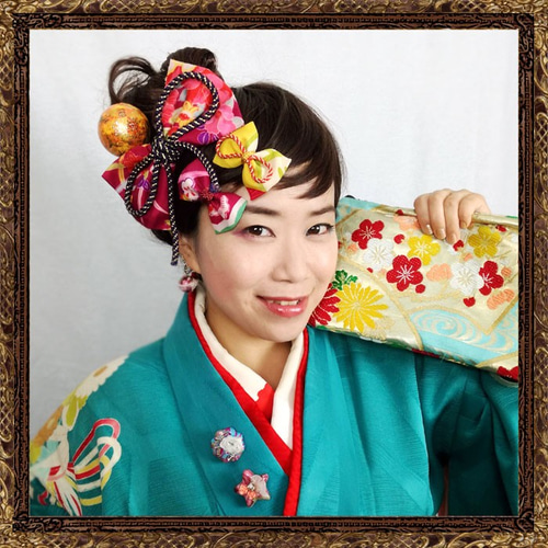 成人式 結婚式 髪飾り 大正ロマン ふわりひらり大人のチュールリボン 青丹